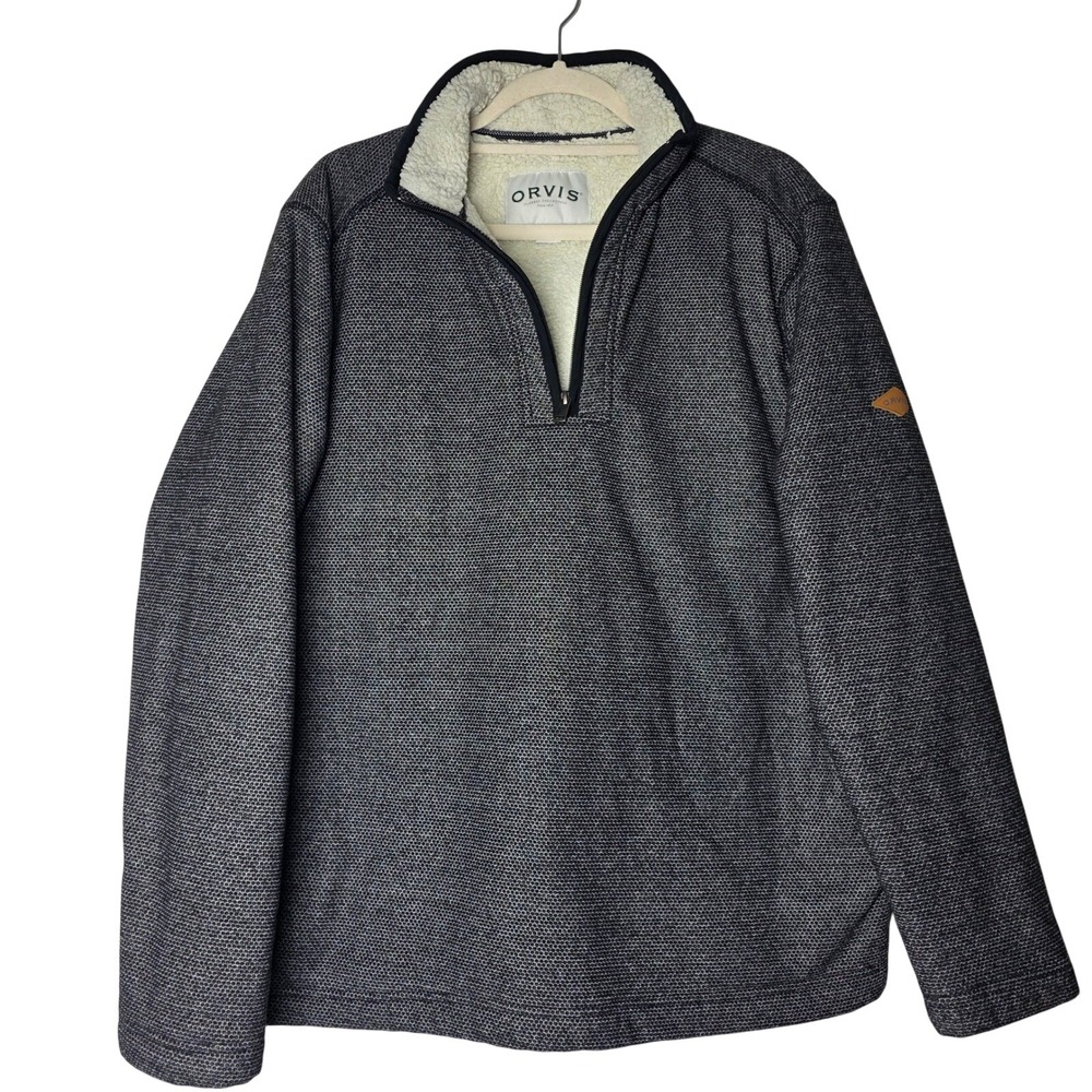 Orvis Mens Quarter Zip Sherpa Lined Pullover Sweater Gray Large 1526440